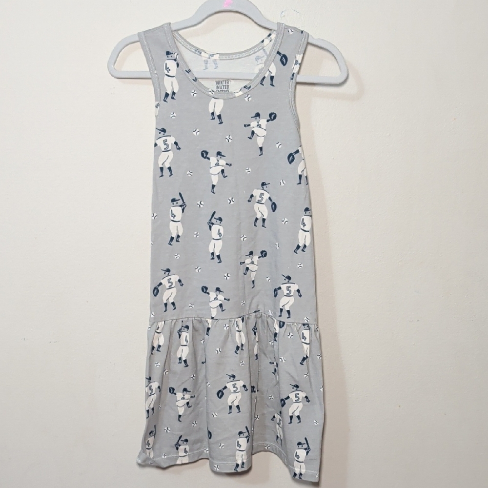 Winter Water Factory Baseball Player Dress Gray Sleeveless Organic Cotton Size 8
